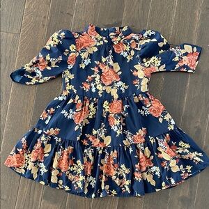 Floral Kids Dress in Navy and Orange